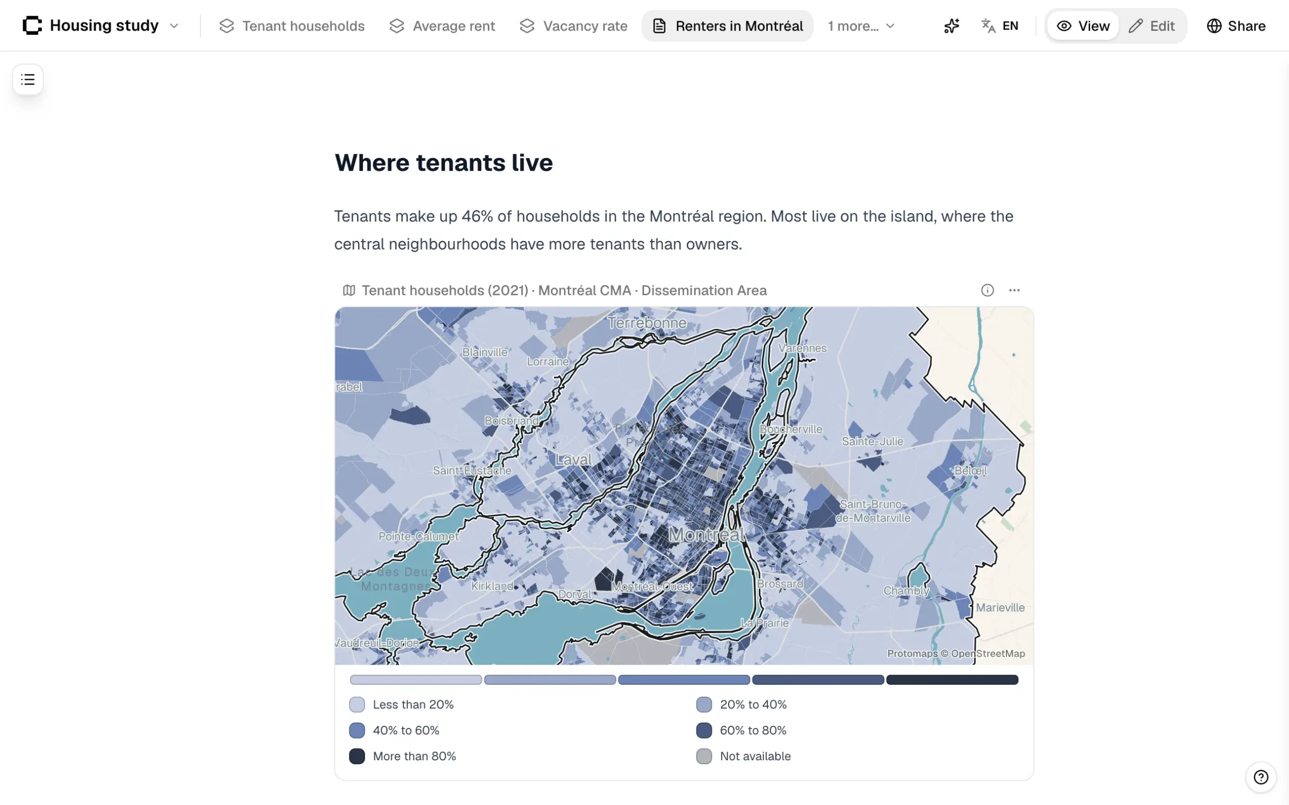 A Curbcut Studio report on renters in Montréal, with a live map of tenant households
