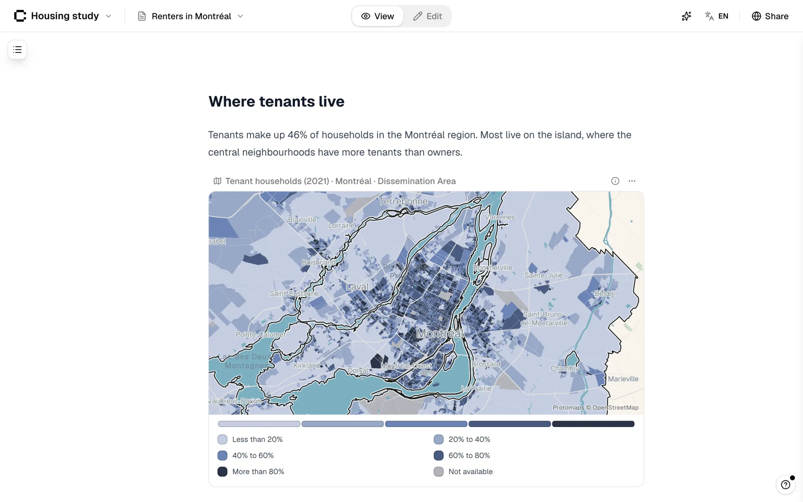 A Curbcut Studio report on renters in Montréal, with a live map of tenant households