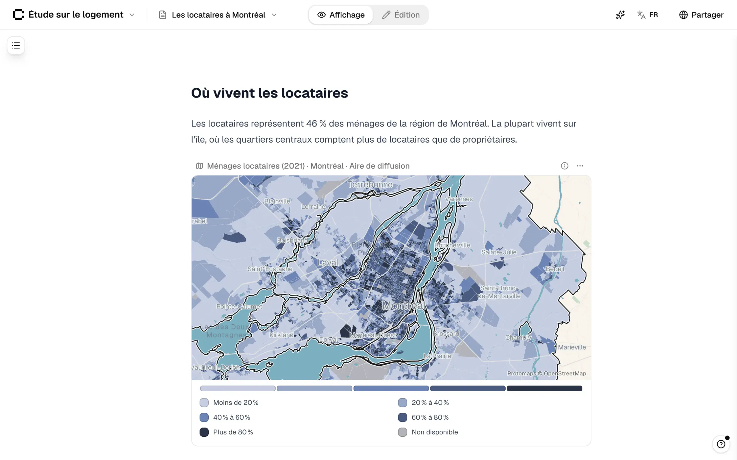 Un rapport Curbcut Studio sur les locataires à Montréal, avec une carte en direct des ménages locataires